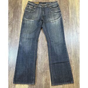 Emcee Baggy Y2K Denim Jeans Green Stitch Mens 30x28* Dark Wash‎ Street Wear 90s